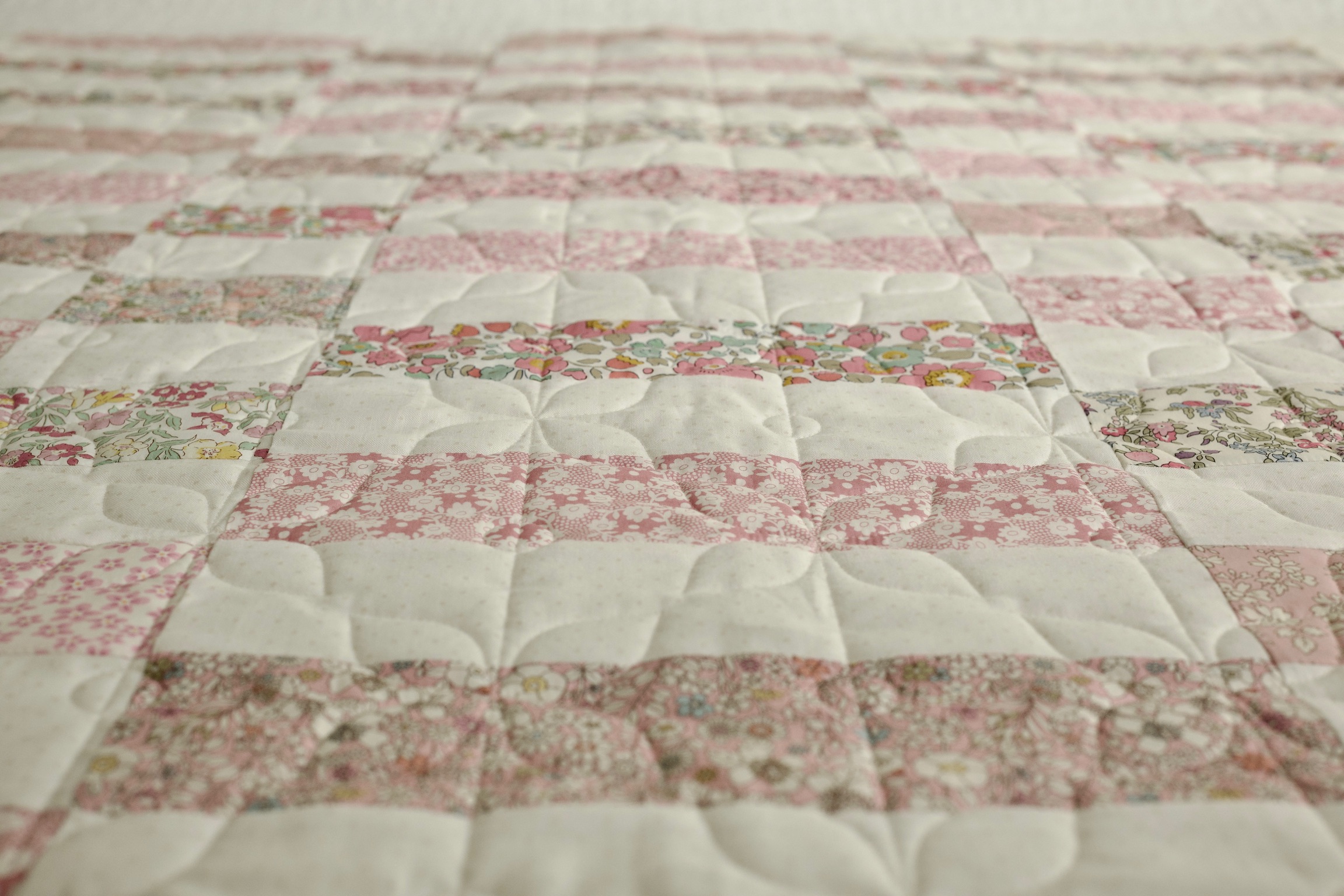 Liberty-style floral stripes in blush and cream patchwork